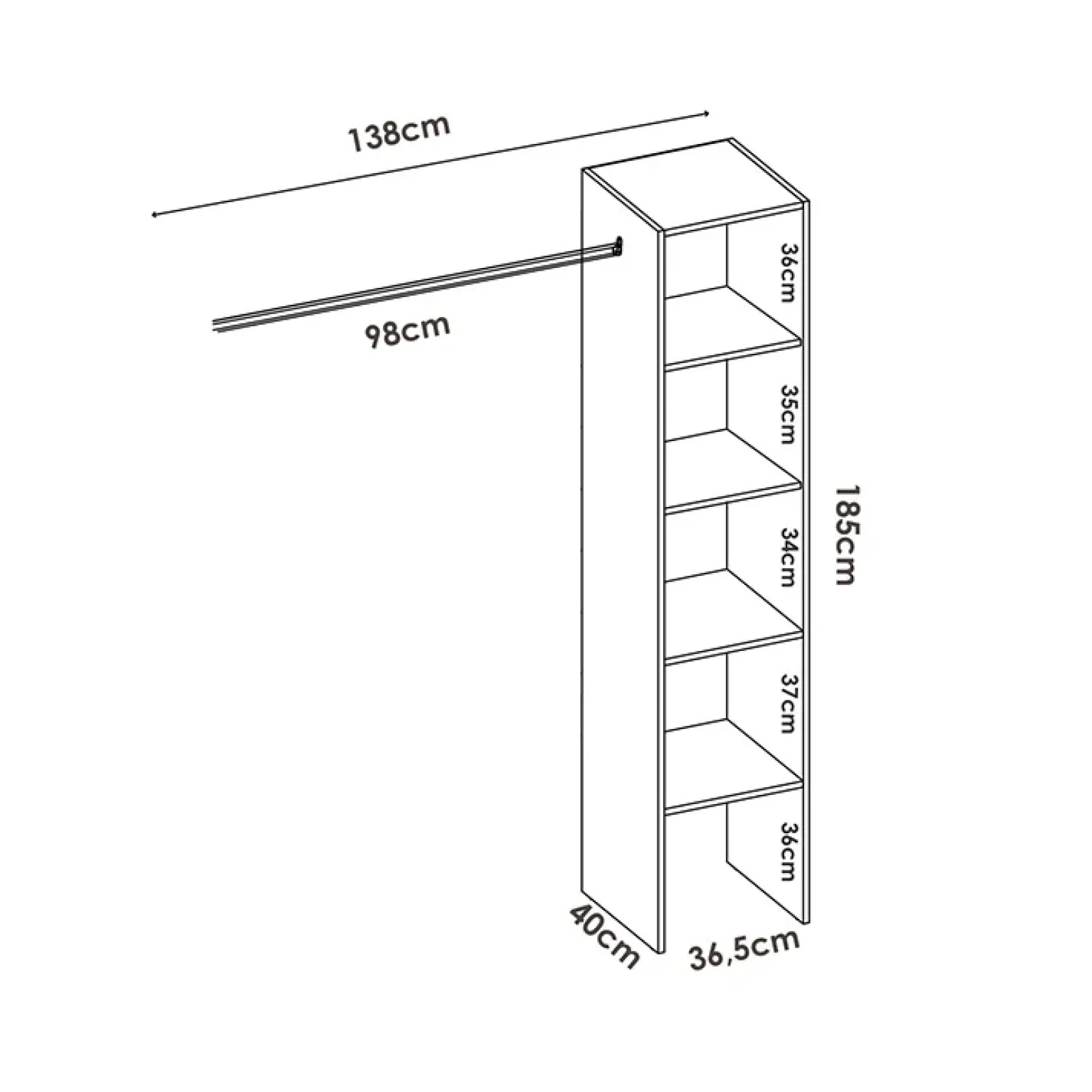 Cabina armadio angolare 226x186h cm 3 scomparti con appendiabiti bianco Soler