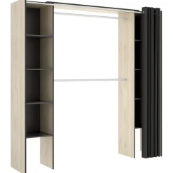 Cabina armadio estensibile 180x205h cm design aperto con tenda rovere grafite Vivid