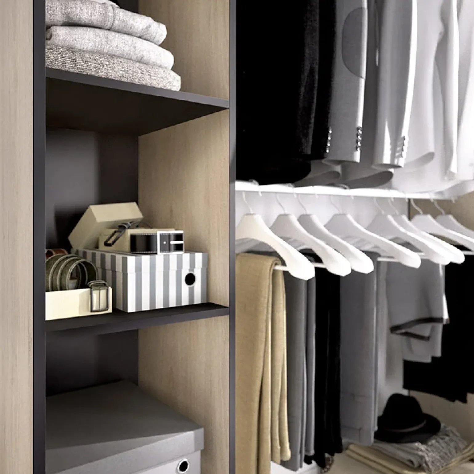Cabina armadio estensibile 180x205h cm design aperto con tenda rovere grafite Vivid