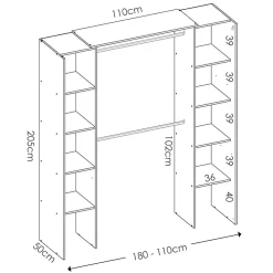 Cabina armadio estensibile 180x205h cm design aperto con tenda rovere grafite Vivid