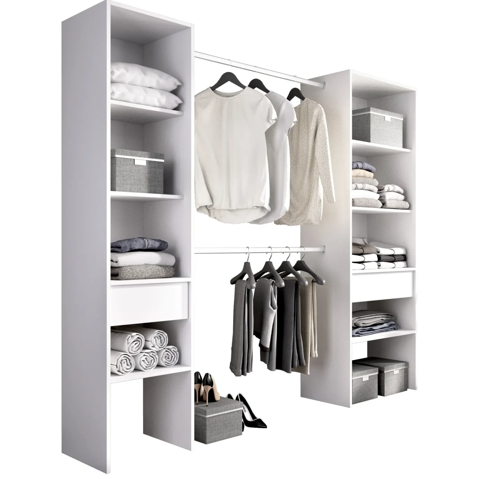 Cabina armadio 200x185h cm 10 ripiani 2 cassetti allungabile bianco Martin