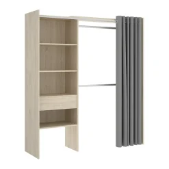 Cabina armadio 160x205h cm allungabile moderno aperto con tenda rovere noce Gover