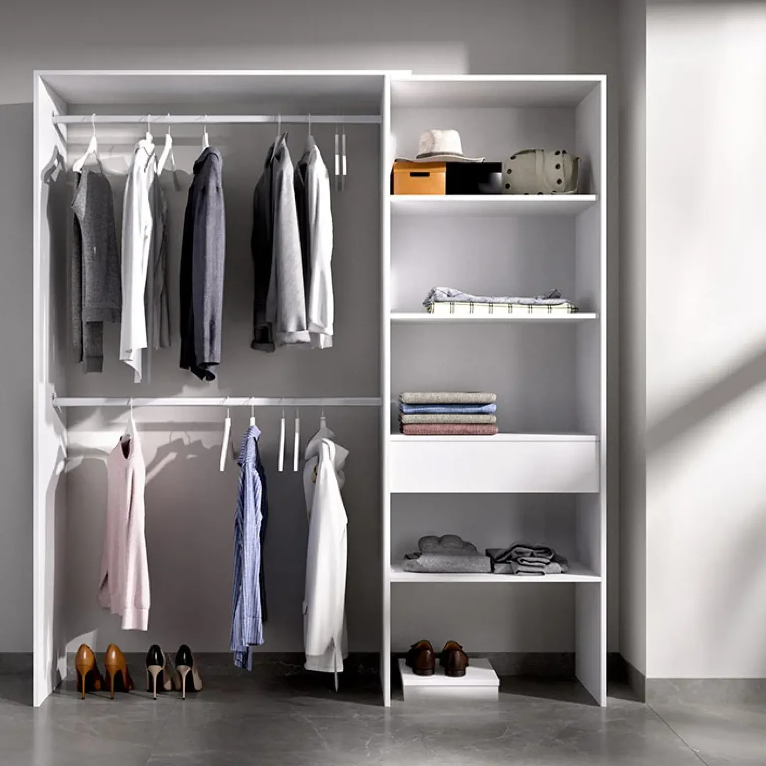Cabina armadio 160x187h cm allungabile moderno aperto bianco Mobik