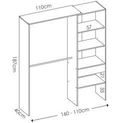 Cabina armadio 160x187h cm allungabile moderno aperto bianco Mobik