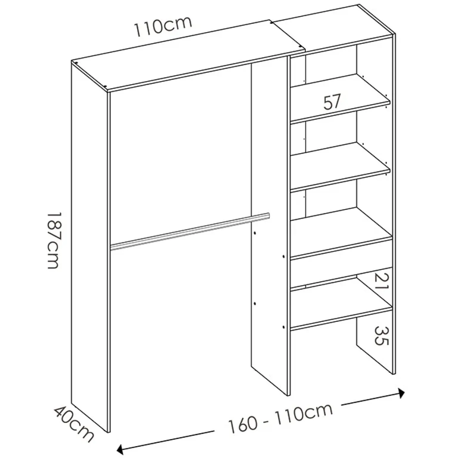 Cabina armadio 160x187h cm allungabile moderno aperto bianco Mobik