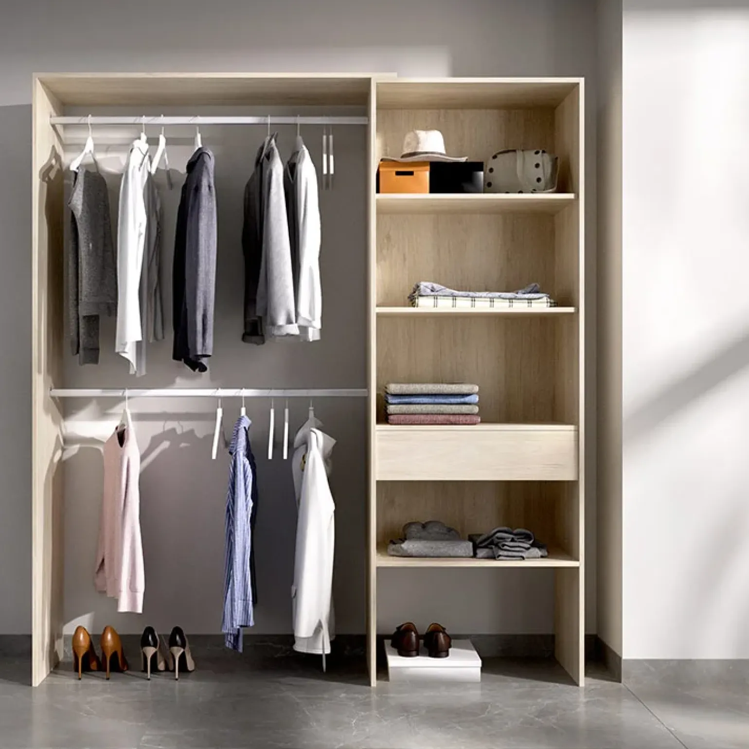 Cabina armadio 160x187h cm allungabile moderno aperto rovere Mobik