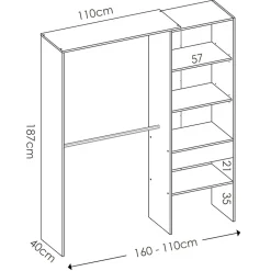 Cabina armadio 160x187h cm allungabile moderno aperto rovere Mobik