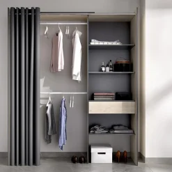 Cabina armadio 160x205h cm allungabile moderno con tenda rovere grafite Gover