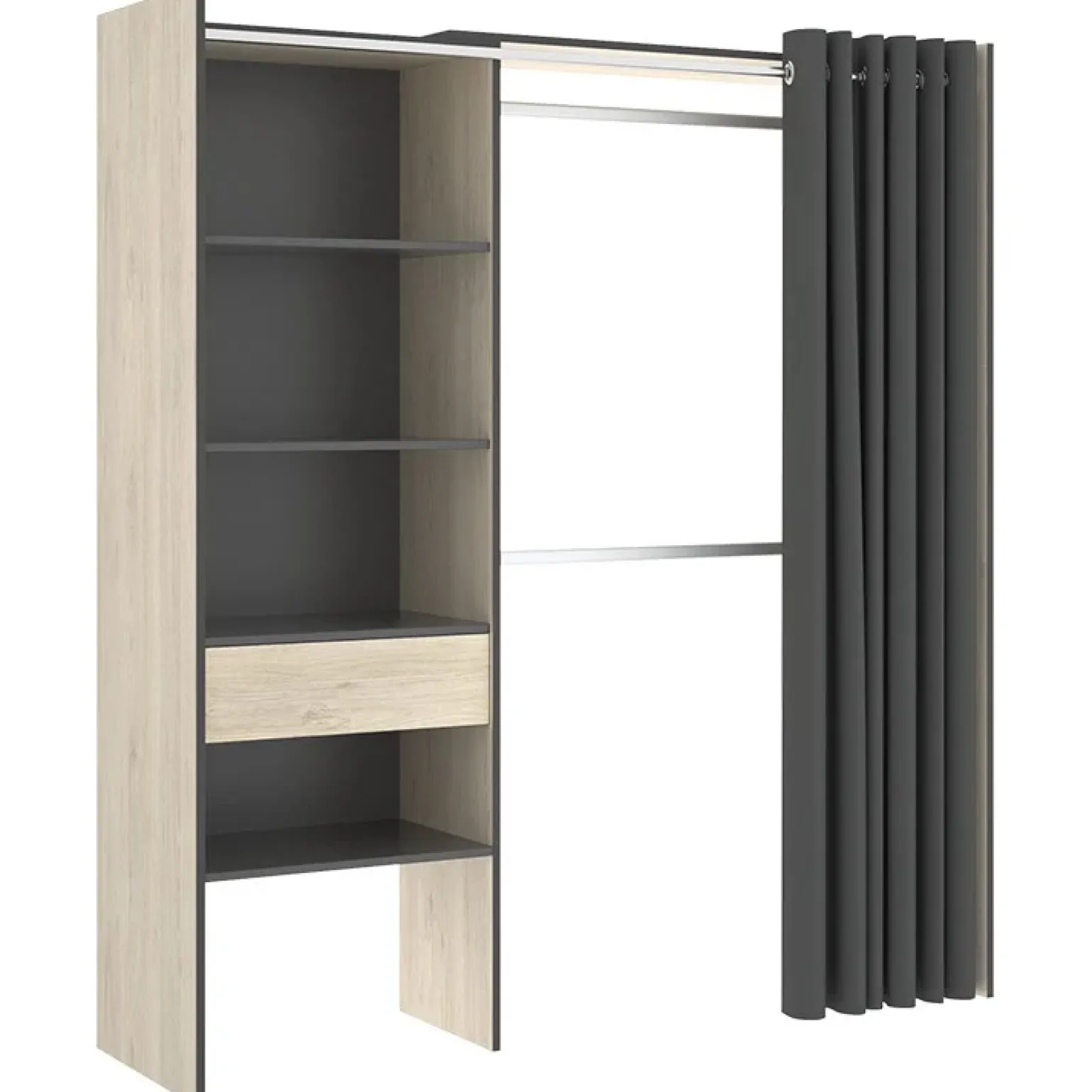 Cabina armadio 160x205h cm allungabile moderno con tenda rovere grafite Gover