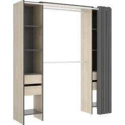Cabina armadio 179x205h cm con cassetti moderno aperto rovere e grafite Loder