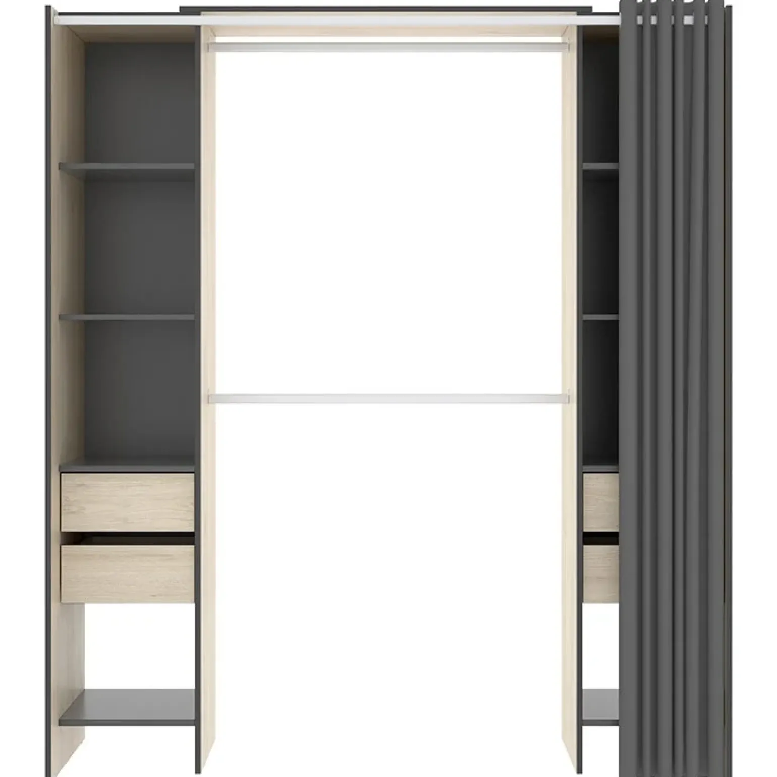 Cabina armadio 179x205h cm con cassetti moderno aperto rovere e grafite Loder