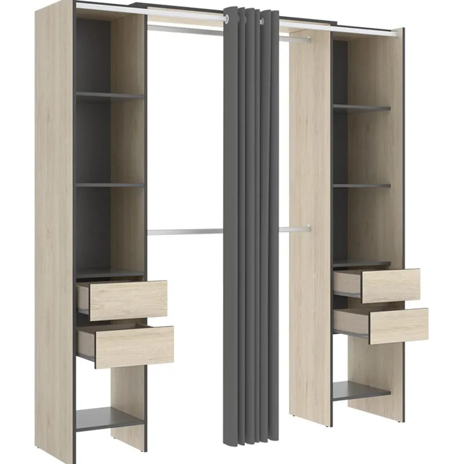 Cabina armadio 179x205h cm con cassetti moderno aperto rovere e grafite Loder