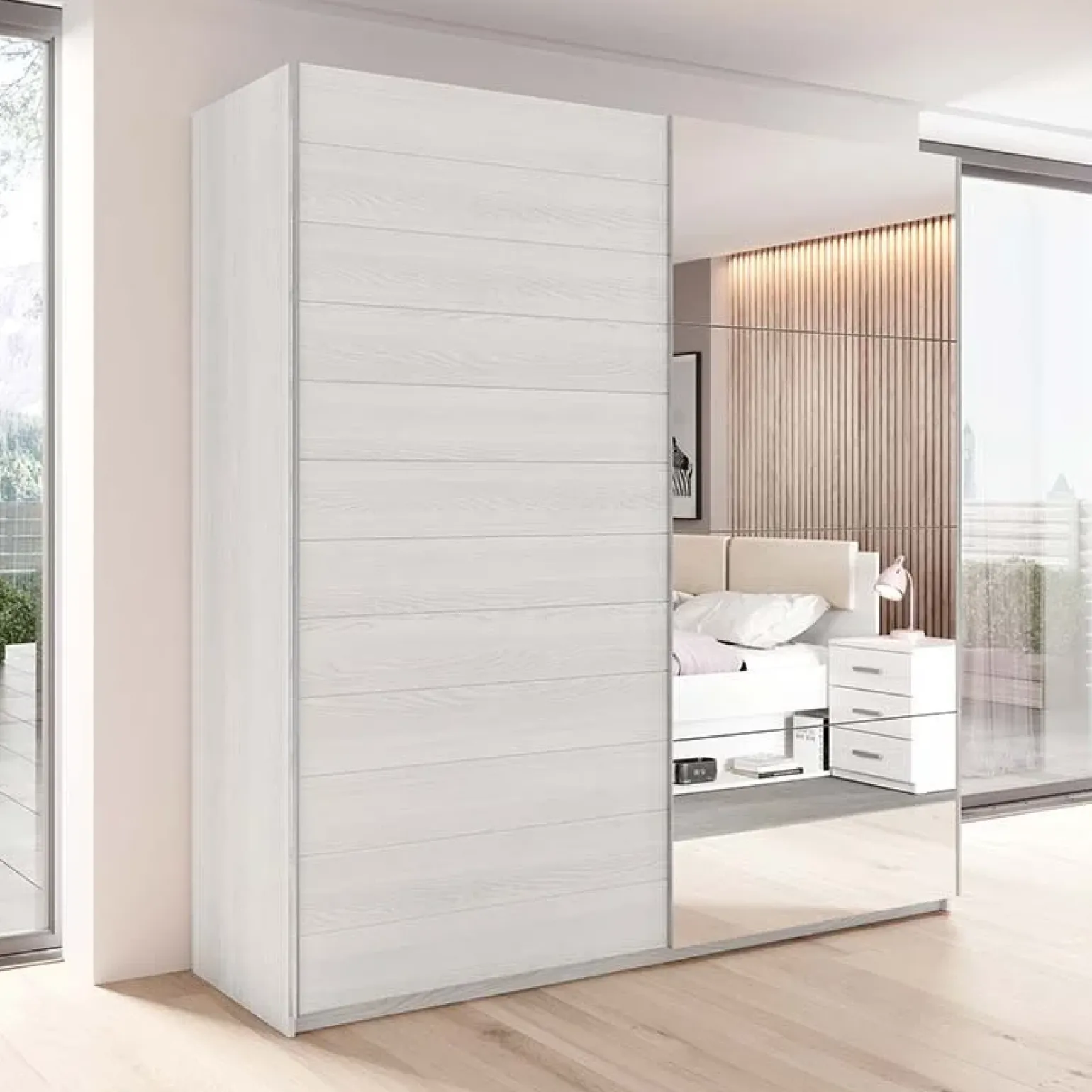Camera completa con letto matrimoniale 160x200cm pino bianco beige Cortina