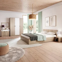 Camera completa matrimoniale con contenitore rovere bianco opaco Vieste