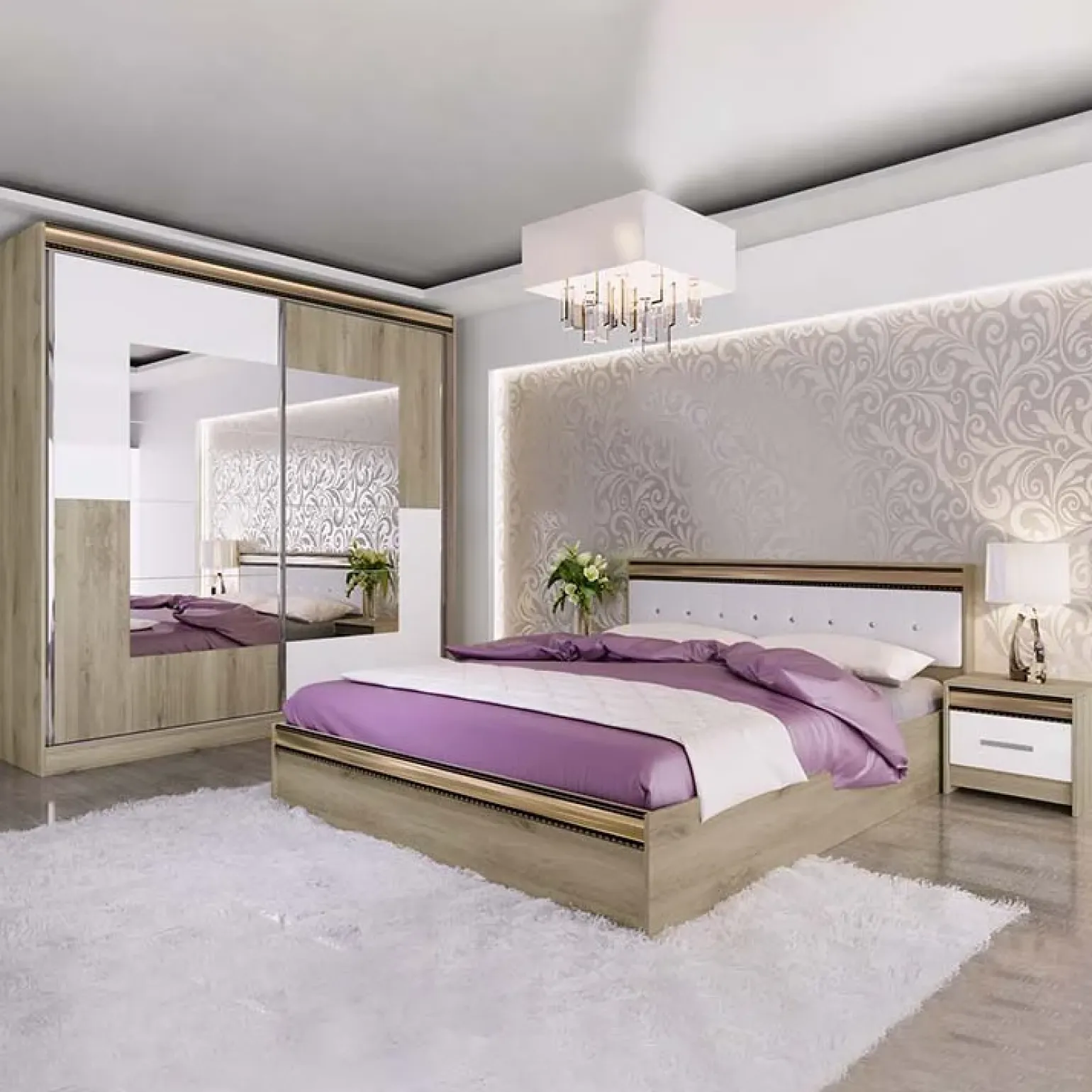 Camera da letto completa rovere sonoma bianco opaco Riga