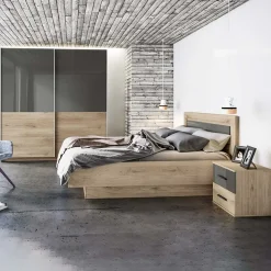 Camera da letto completa matrimoniale rovere antracite lucido Senna