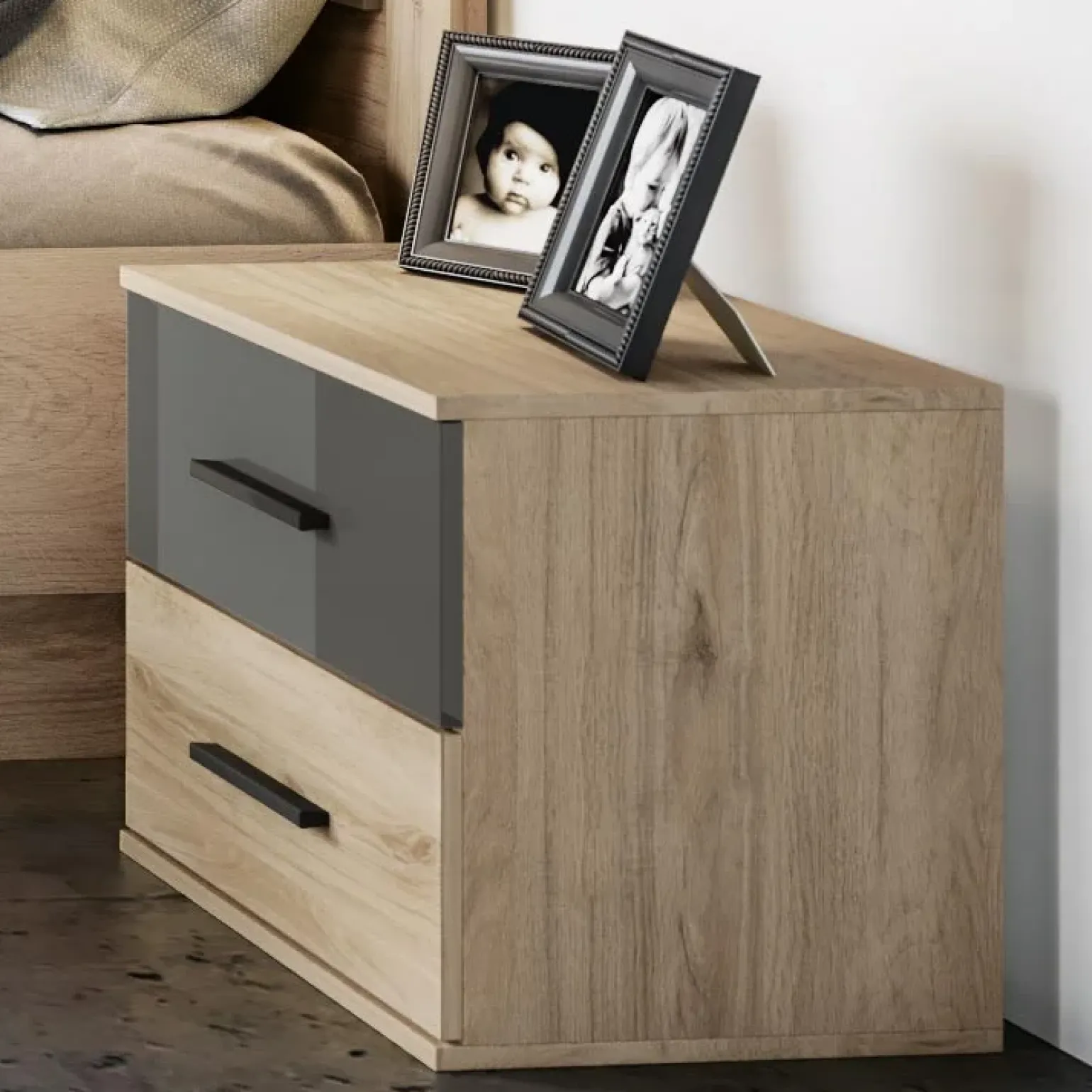 Camera da letto completa matrimoniale rovere antracite lucido Senna