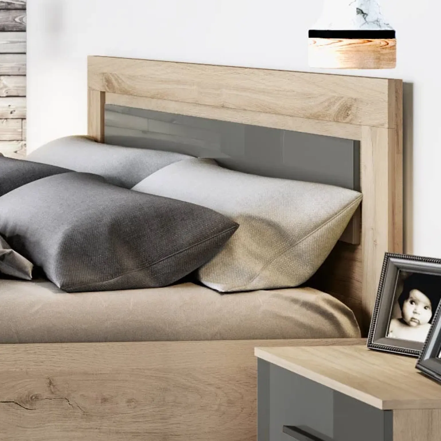 Camera da letto completa matrimoniale rovere antracite lucido Senna