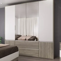 Camera da letto completa matrimoniale con LED rovere scuro bianco opaco Garonna