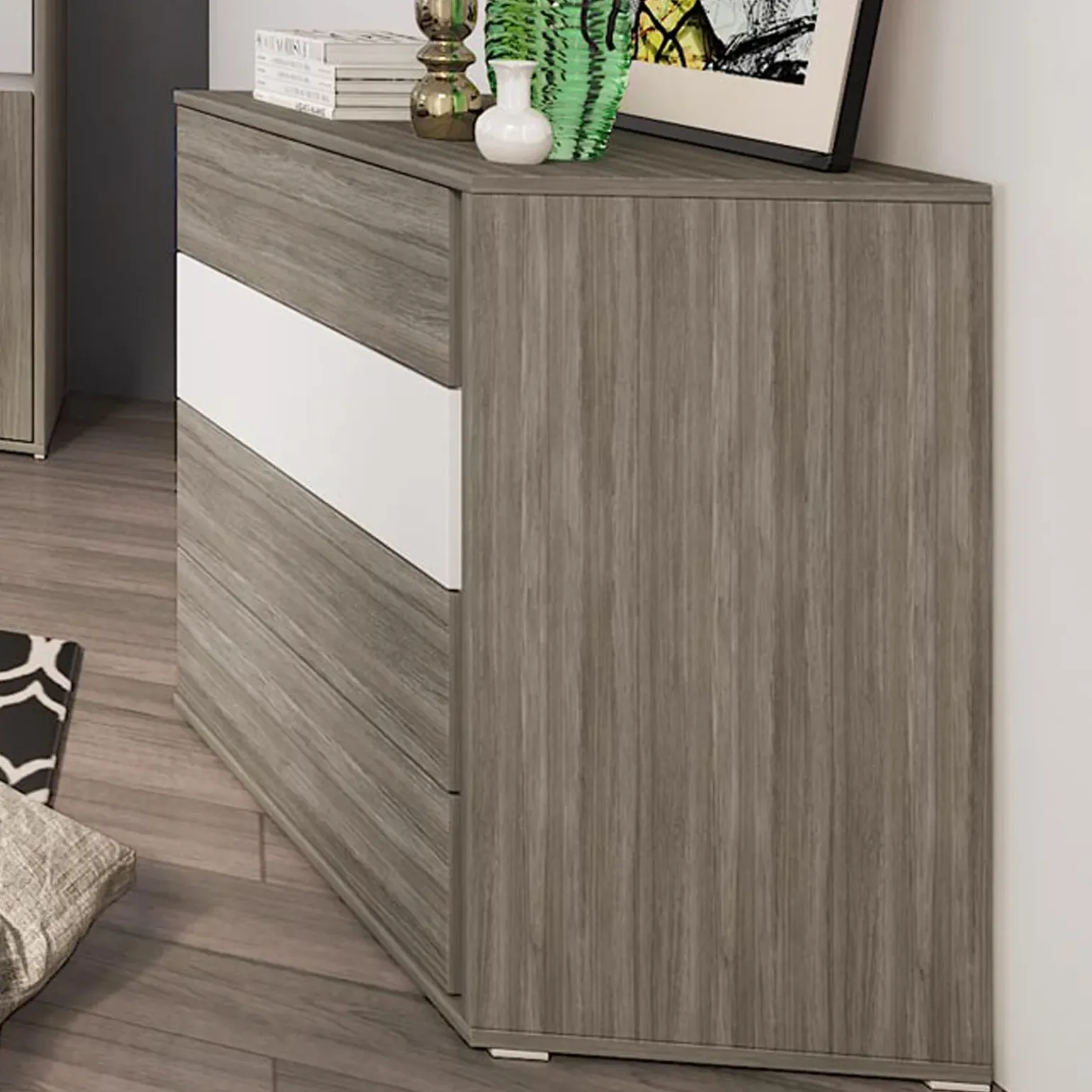 Camera da letto completa matrimoniale con LED rovere scuro bianco opaco Garonna