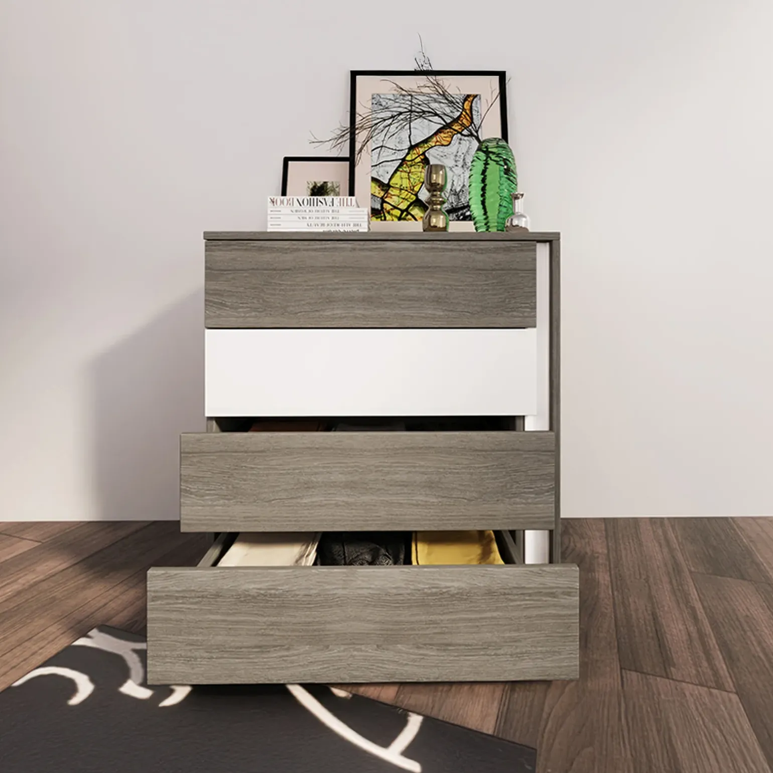 Camera da letto completa matrimoniale con LED rovere scuro bianco opaco Garonna
