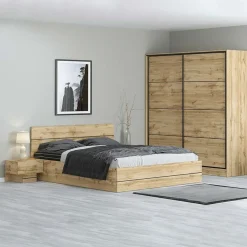 Camera da letto completa matrimoniale moderna quercia Tamika