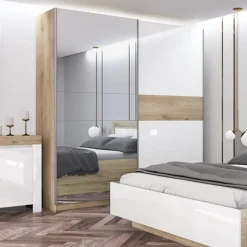Camera da letto completa matrimoniale bianco lucido rovere sonoma Monaco