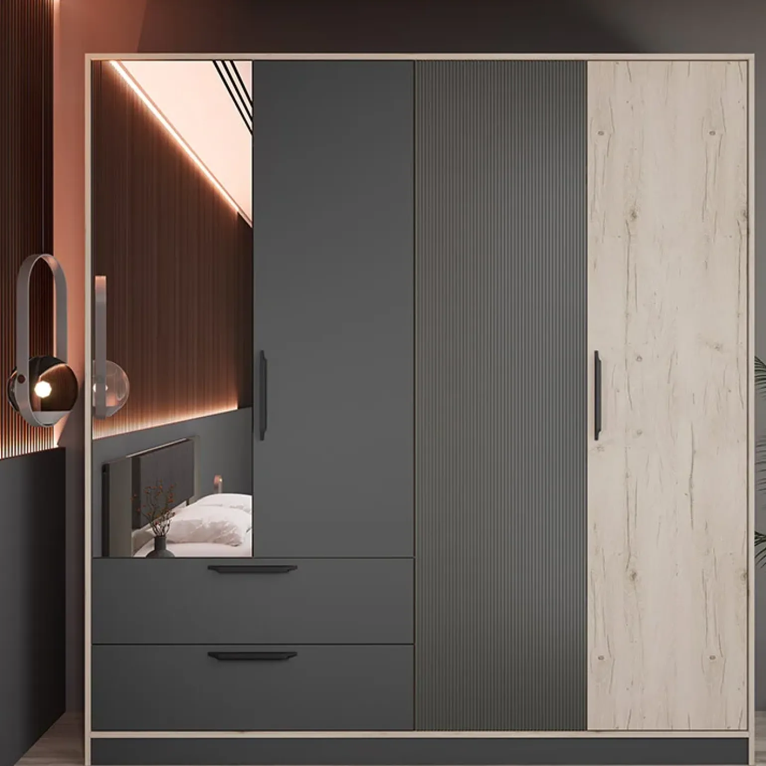 Camera da letto matrimoniale completa rovere antracite opaco Urbino