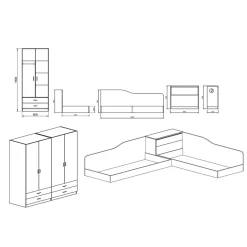 Camera doppio letto completa design rovere sonoma Caronte