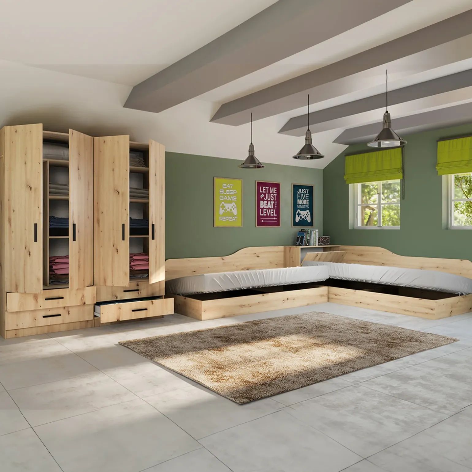 Camera doppio letto completa design rovere rustico Caronte
