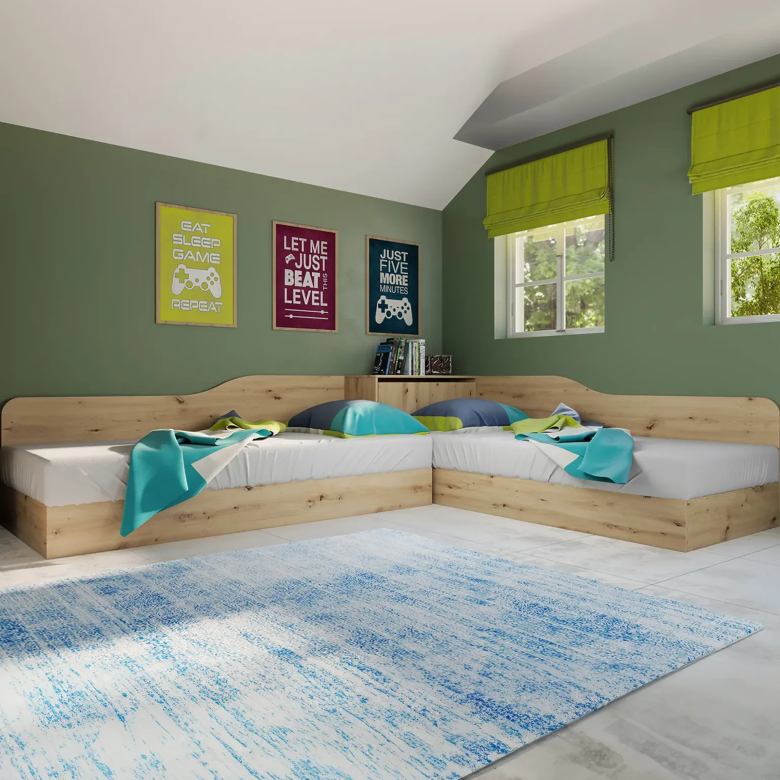 Camera doppio letto completa design rovere rustico Caronte