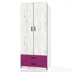Cameretta 1 letto contenitore completa bambini pino bianco fucsia Ford