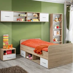 Cameretta bambini 1 letto singolo quercia sonoma bianco opaco Ciak 1