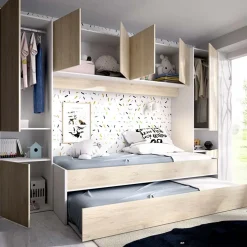 Cameretta bambini completa a ponte 2 letti rovere bianco Clinton