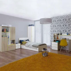 Cameretta bambini completa 1 letto singolo rovere bianco giallo Eros