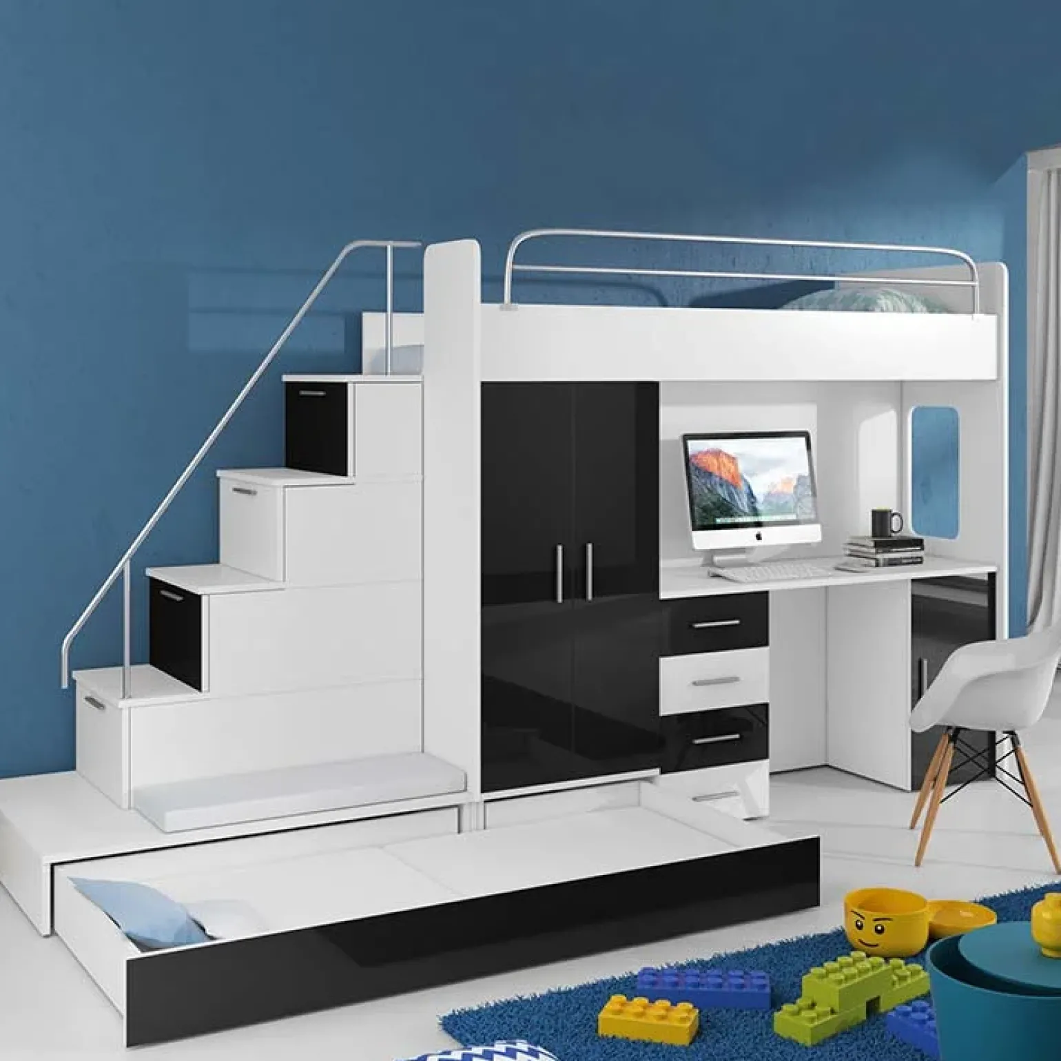 Cameretta bambini completa 2 letti singoli bianco nero Diego Gihome®