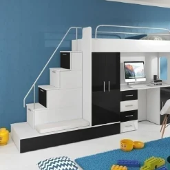 Cameretta bambini completa 2 letti singoli bianco nero Diego Gihome®