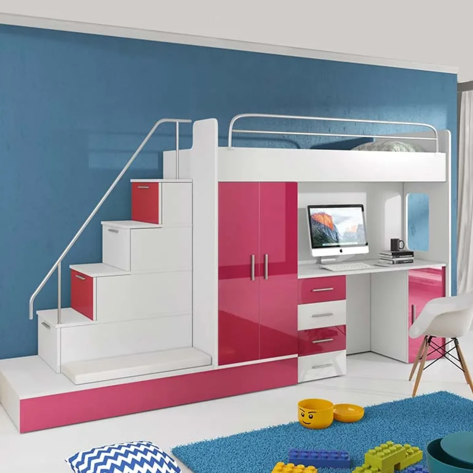 Cameretta bambini completa 2 letti singoli bianco rosa Diego Gihome®