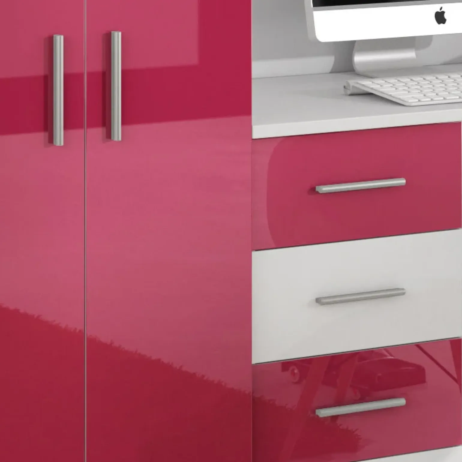 Cameretta bambini completa 2 letti singoli bianco rosa Diego Gihome®