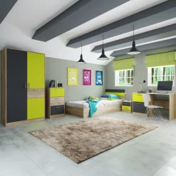 Cameretta bambini rovere verde mela grafite armadio letto comodino cassettiera scrivania Cooper