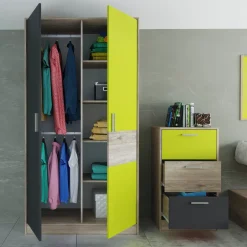 Cameretta bambini rovere verde mela grafite armadio letto comodino cassettiera scrivania Cooper