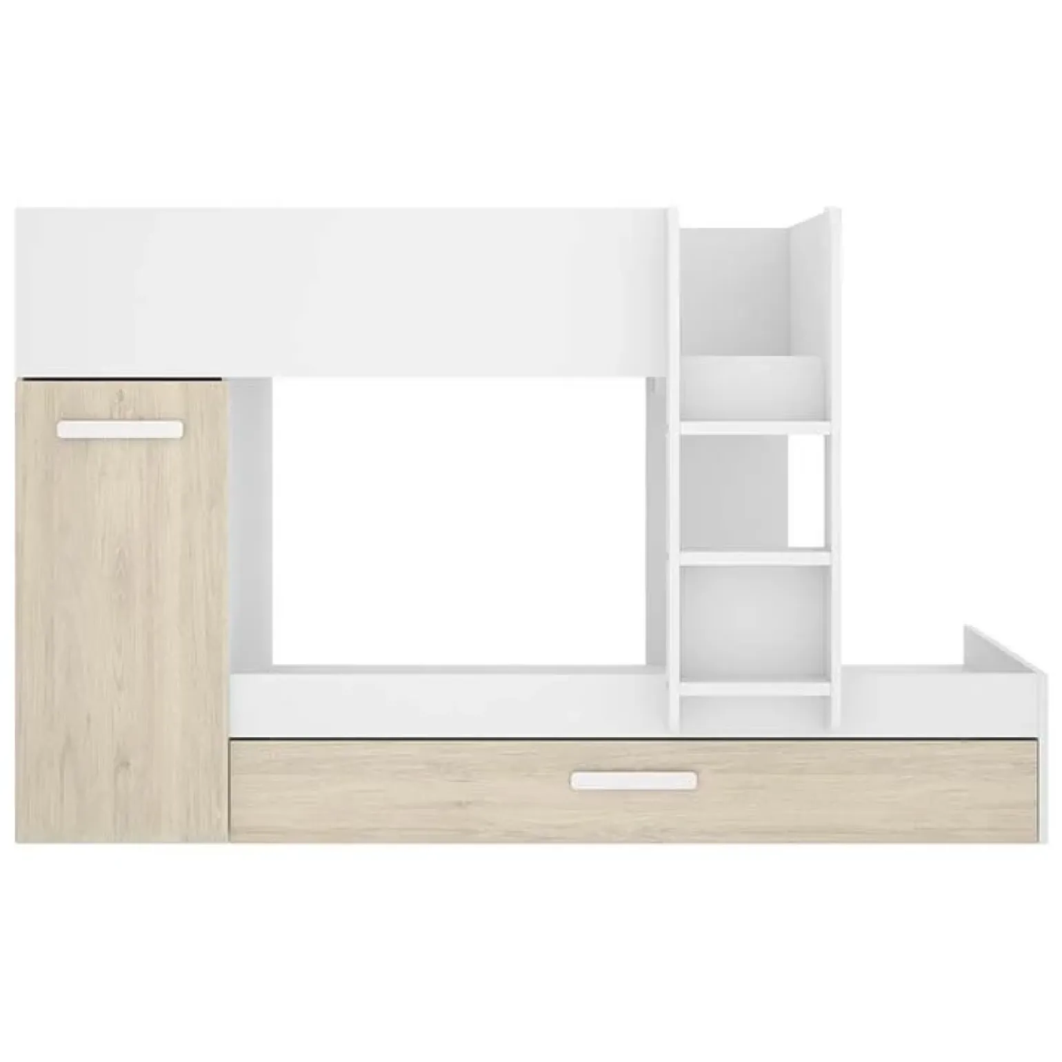 Cameretta bambini 244x150cm 3 letti soppalco reversibile rovere bianco Damian