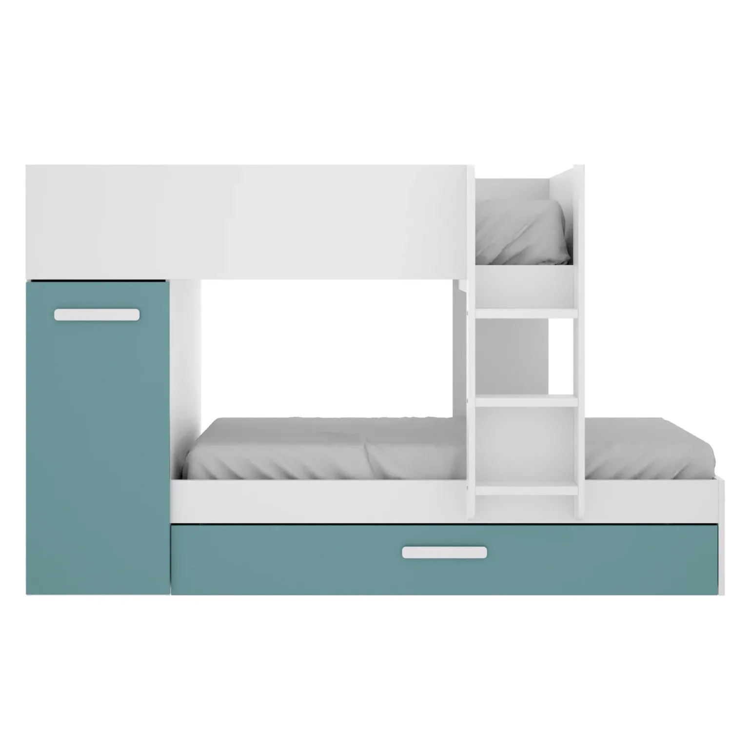 Cameretta bambini 244x150cm 3 letti soppalco reversibile bianco turchese Damian
