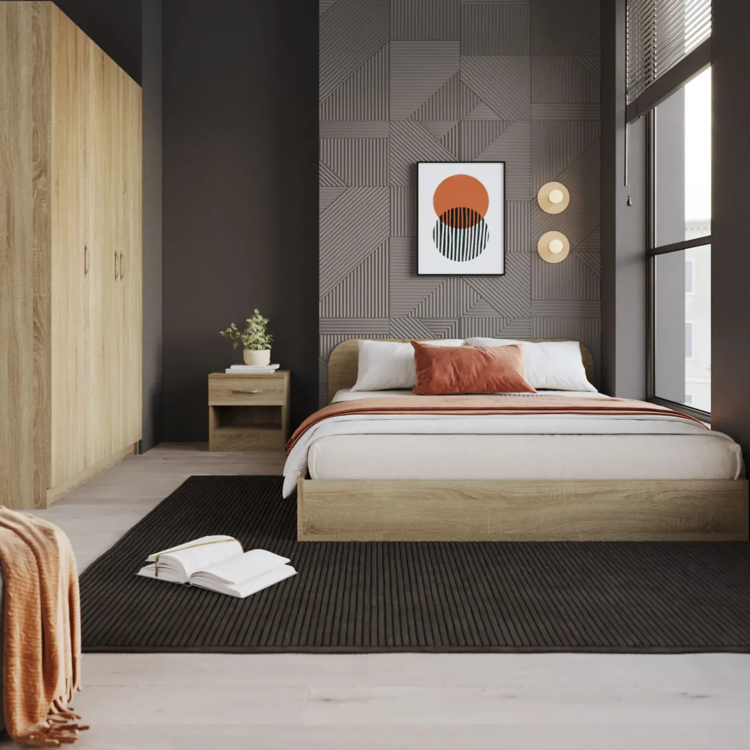 Cameretta completa alla francese con armadio e comodino rovere sonoma Carrisi