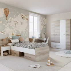 Cameretta completa bambini 1 letto singolo rovere bianco Francesco Gihome®