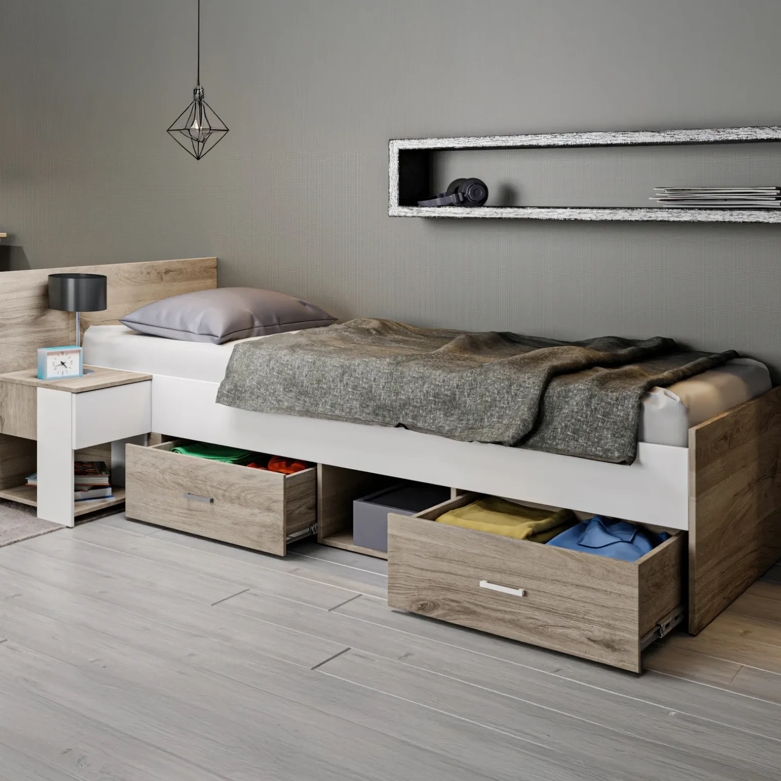 Cameretta completa bambini 1 letto singolo rovere bianco Francesco Gihome®