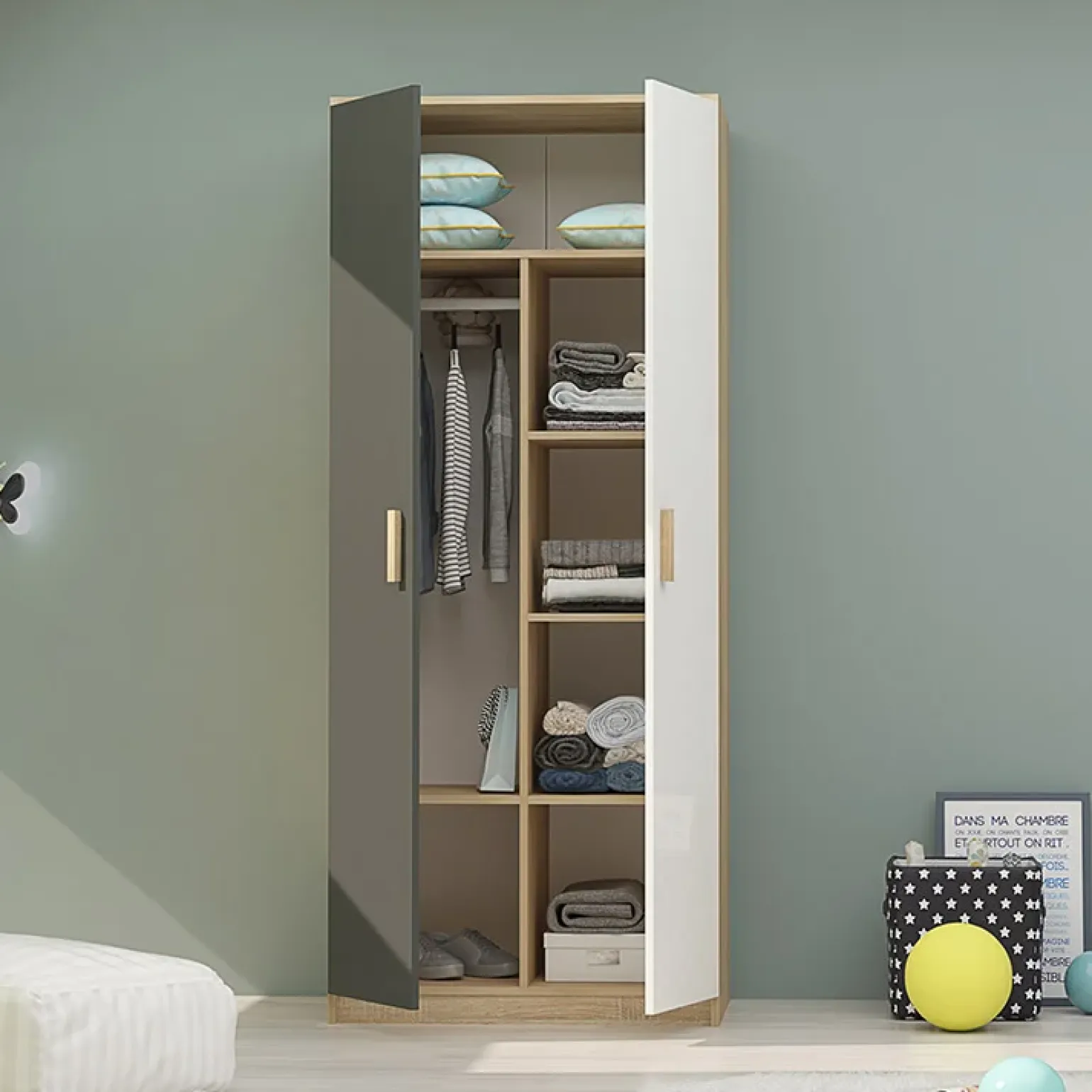 Cameretta completa per bambini rovere antracite bianco Chiaretto