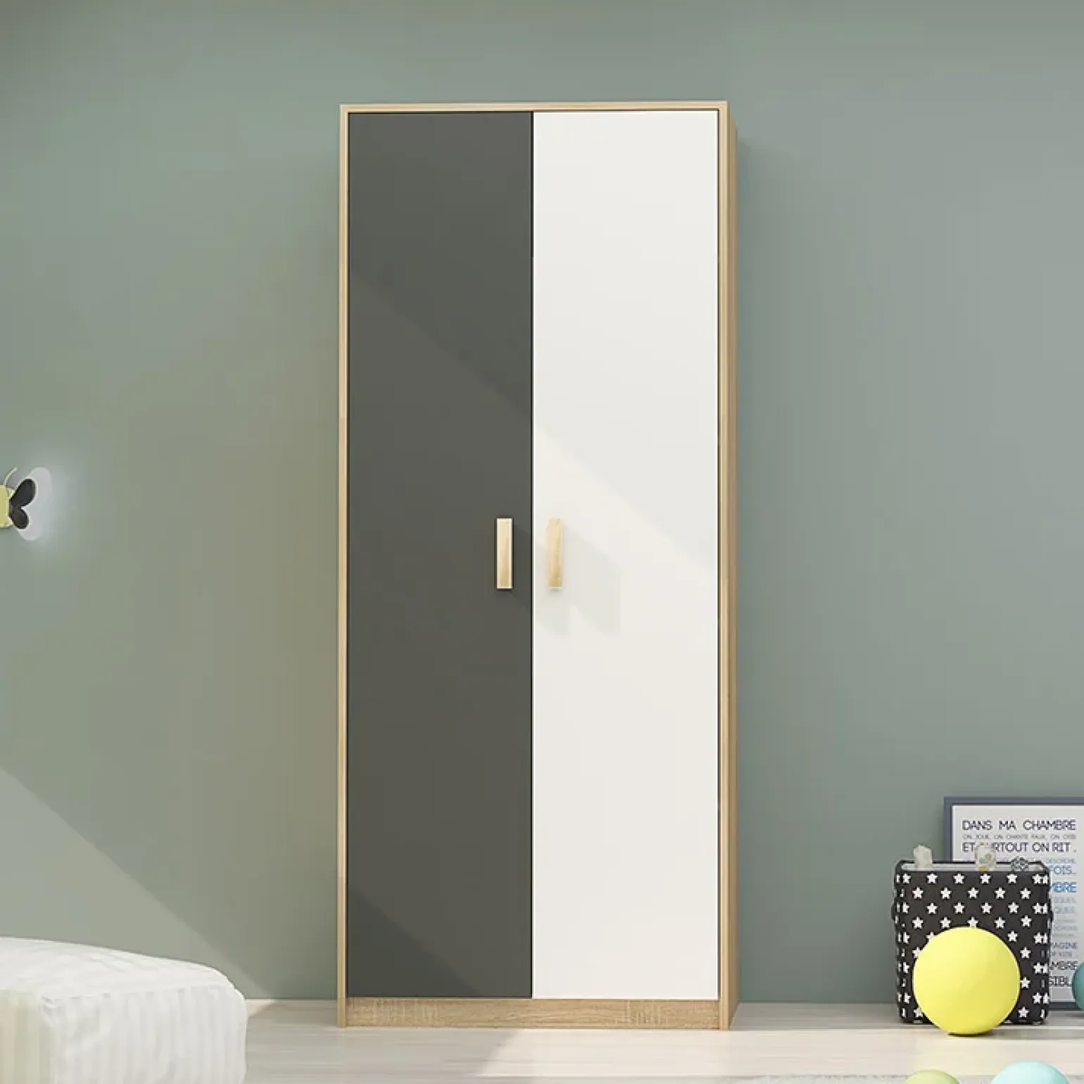 Cameretta completa per bambini rovere antracite bianco Chiaretto
