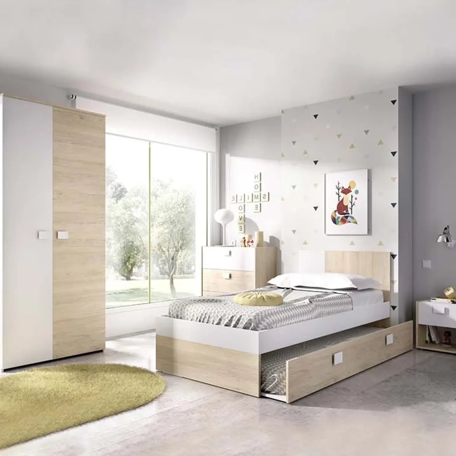Cameretta per bambini completa 2 letti singoli rovere bianco Cairo