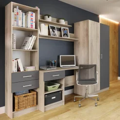 Cameretta per bambini completa 1 letto con cassettoni rovere grigio Kabala